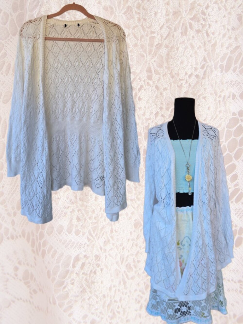 White Open Front Knit Cardigan Ballet Cottagecore Boho Autumn Wear